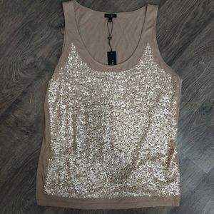 talbots gold tan‎ sequin tank top size large NWT
